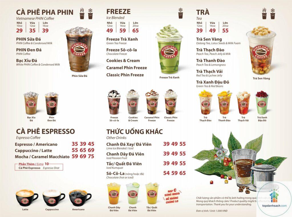 menu highland coffee